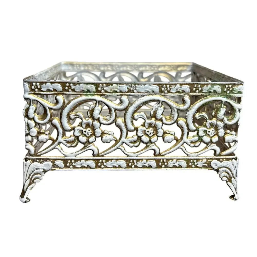 Vintage MCM‎ Tissue Holder Square Metal Filigree Hollywood Regency Shabby Chic